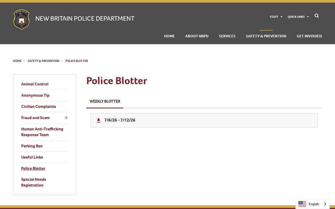 New Britain 24-hour release records weekly police blotter source