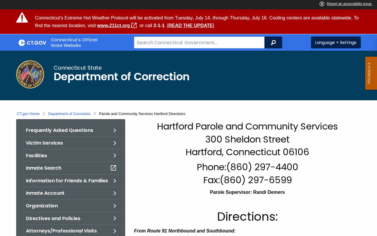 Hartford parole office for New Britain post-release supervision