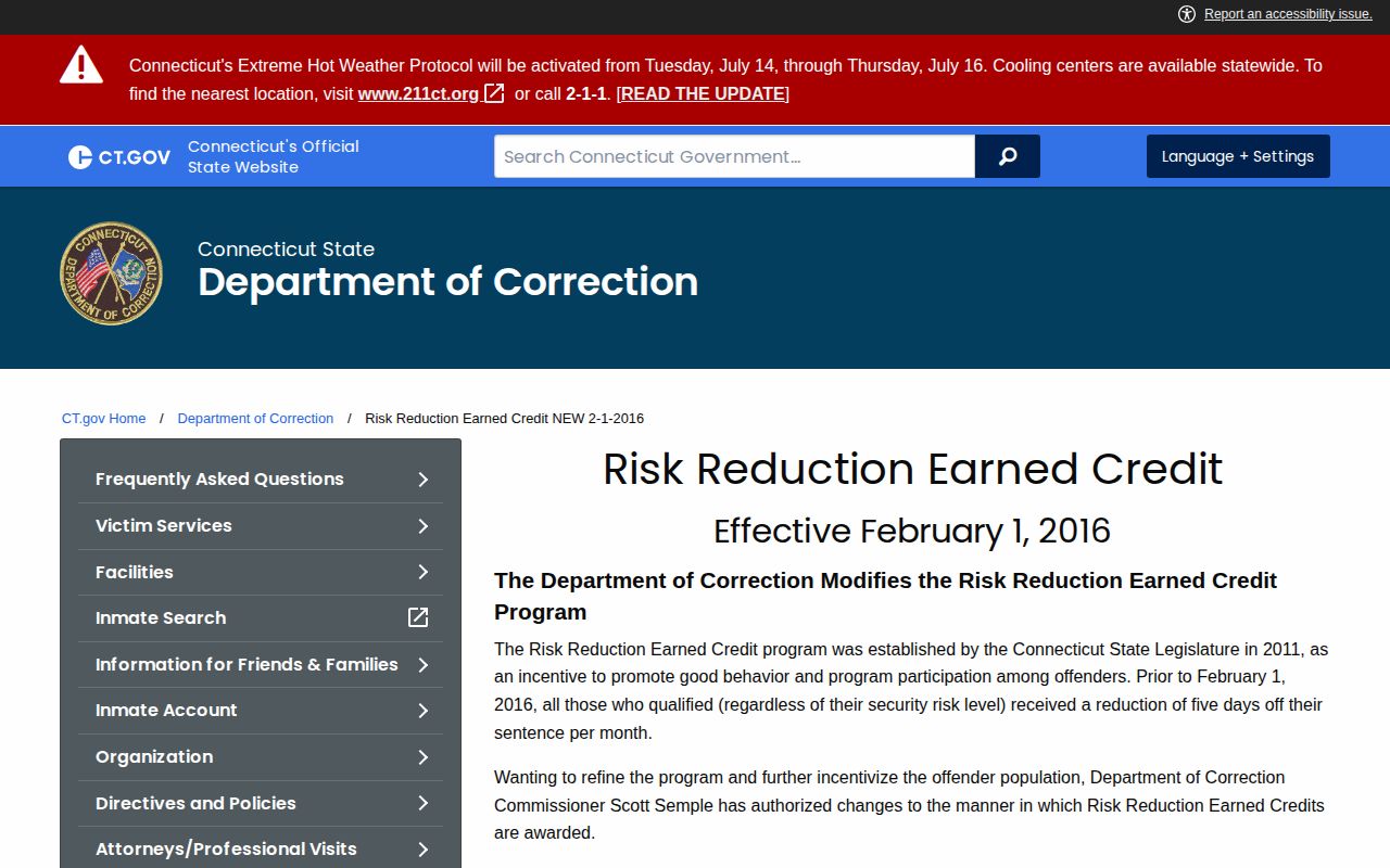 Connecticut DOC earned credit source for New Britain projected release dates