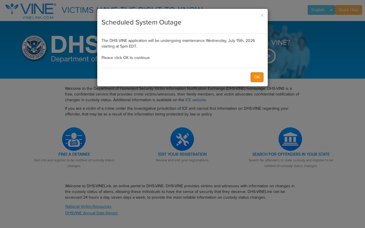DHS VINE immigration custody and ICE release notification for New Britain