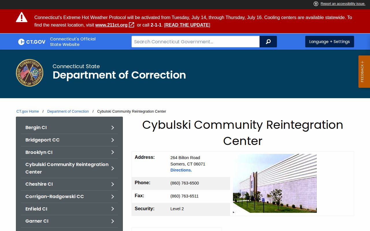 Cybulski Community Reintegration Center release preparation facility record
